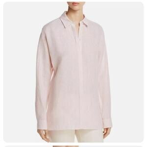 Lafayette 148 100% linen button down blouse pink and white stripe petite bead